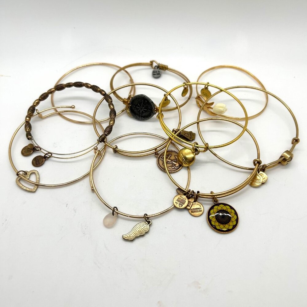 Lot Of 10 Gold-Tone Bracelets 4 Alex And Ani 1 Avon 1 Wind And Fire